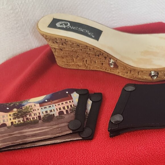 Onesole Seven Set Interchangeable Strap Cork Slide Wedge Slip On Sandals Size 7 - Picture 2 of 16